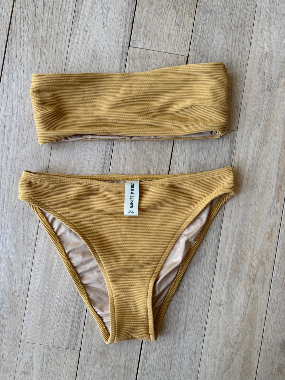 Zulu & Zephyr Ribbed Bandeau Bikini in Mustard